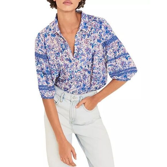 ba&sh Tops - Ba&sh Brooklyn paisley blue and purple button down shirt, size M